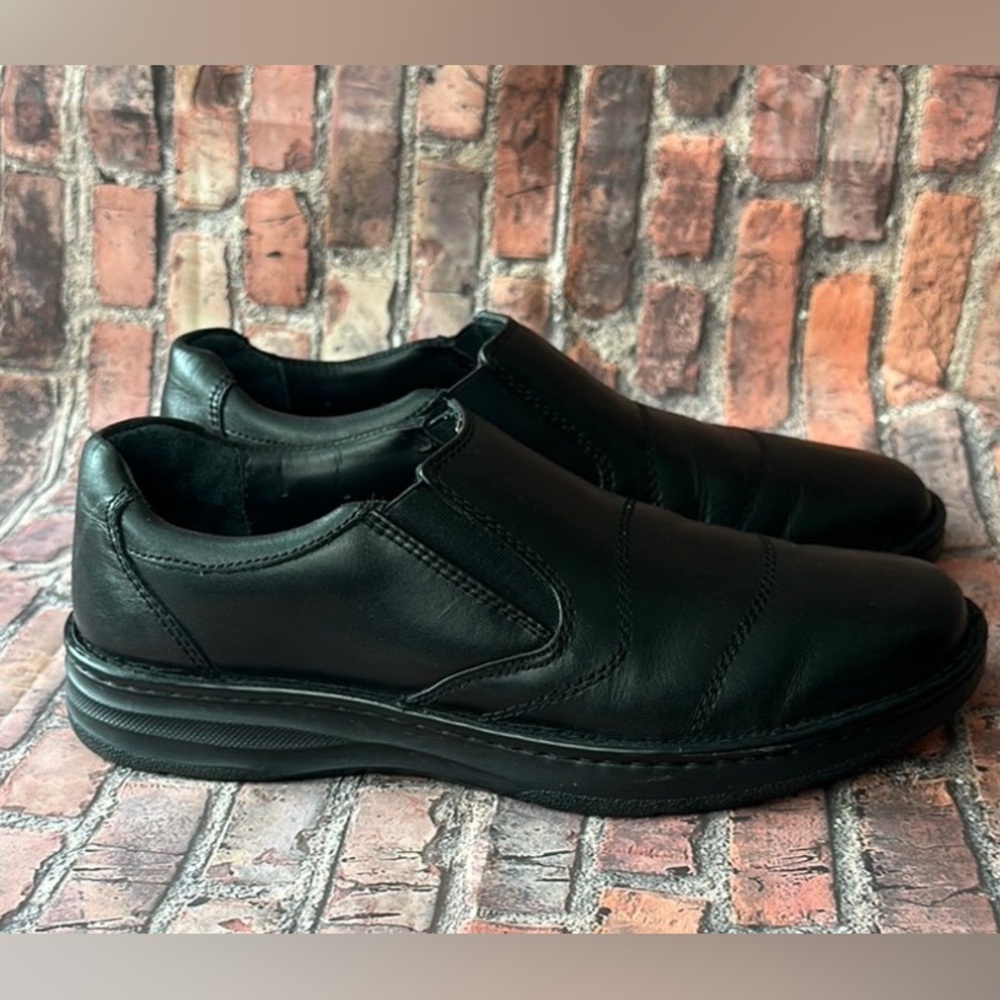 DREW Men's Black Leather Slip-On Shoes, Size 9.5N narrow